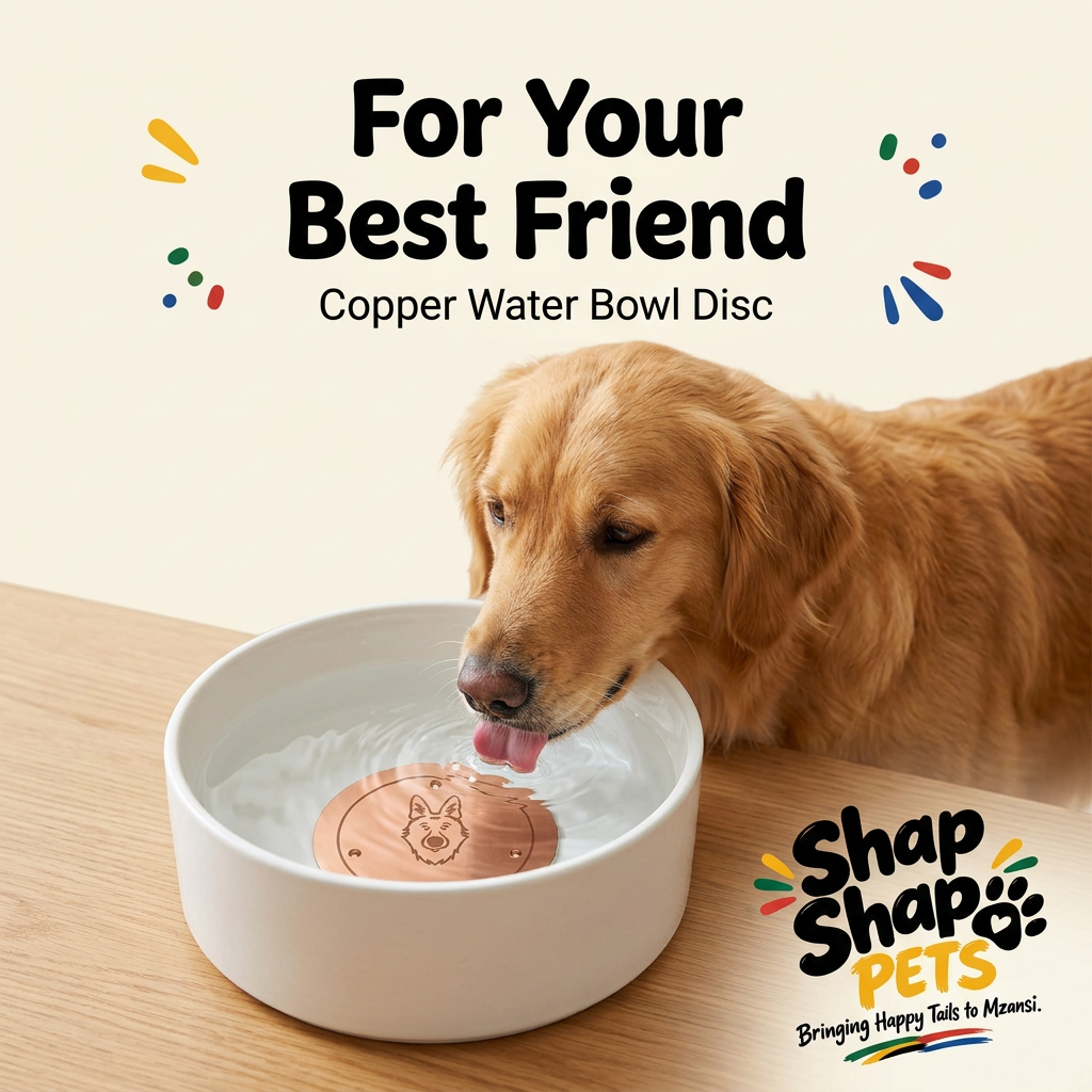 Dog drinking from a bowl with the copper disc inside