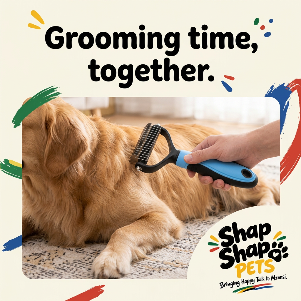 Golden retriever grooming scene
